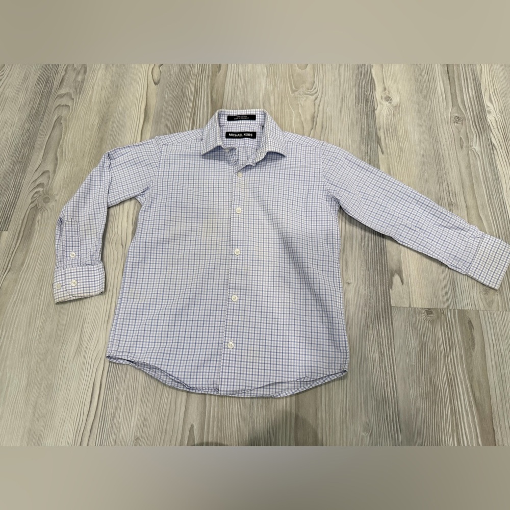 MICHAEL KORS Little Boys Light Blue Checked Button-down Dress Shirt. Size 7. GUC